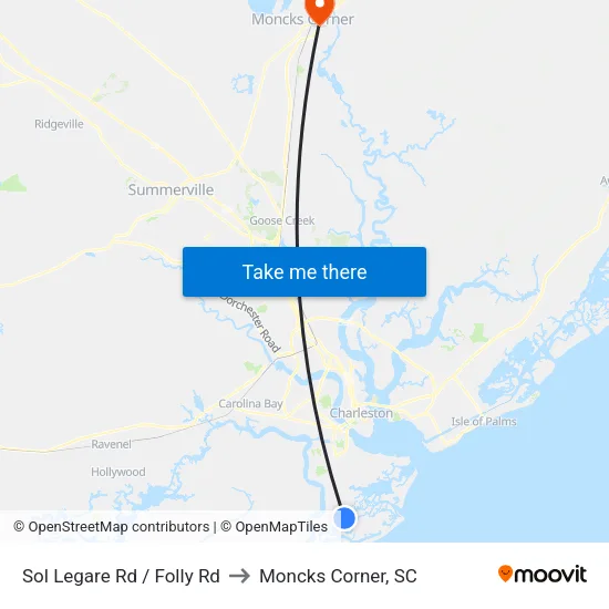Sol Legare Rd / Folly Rd to Moncks Corner, SC map