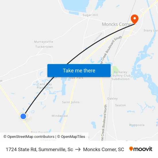 1724 State Rd, Summerville, Sc to Moncks Corner, SC map