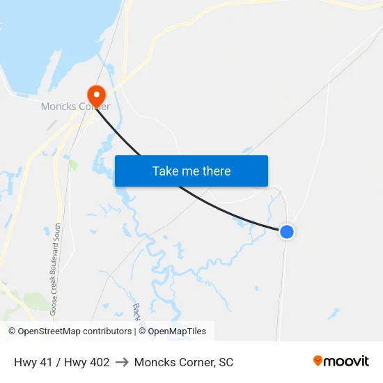 Hwy 41 / Hwy 402 to Moncks Corner, SC map