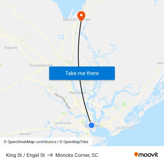 King St / Engel St to Moncks Corner, SC map