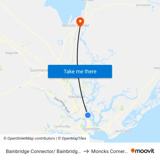 Bainbridge Connector/ Bainbridge Ave to Moncks Corner, SC map