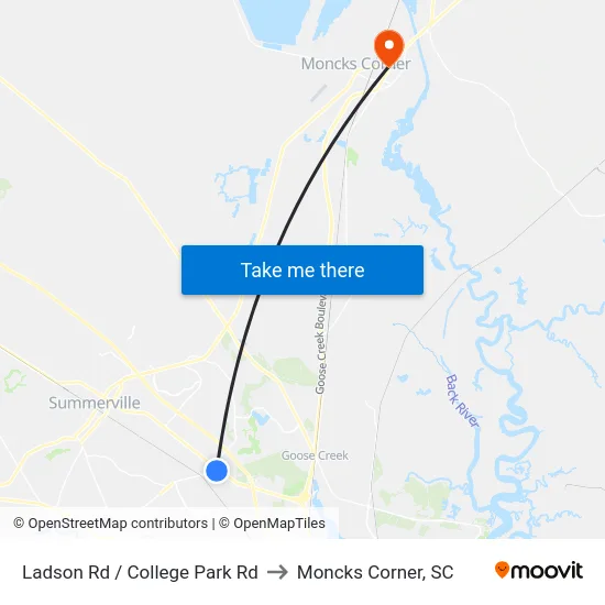 Ladson Rd / College Park Rd to Moncks Corner, SC map