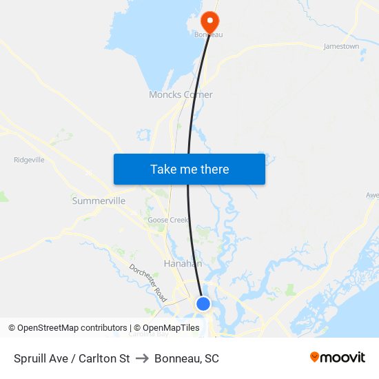 Spruill Ave / Carlton St to Bonneau, SC map