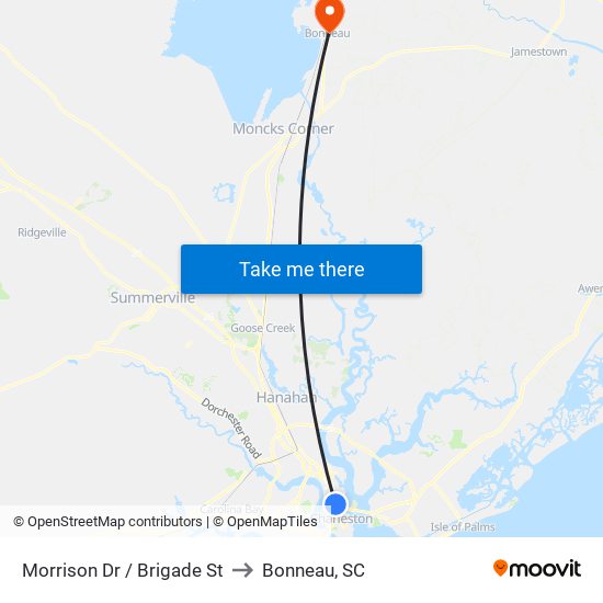 Morrison Dr / Brigade St to Bonneau, SC map