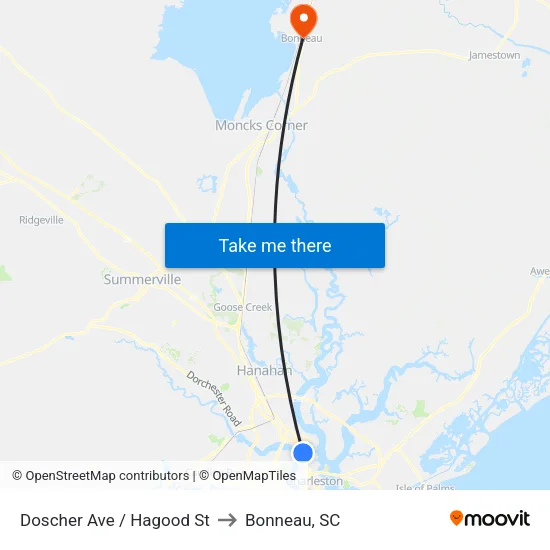 Doscher Ave / Hagood St to Bonneau, SC map