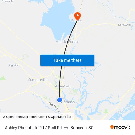 Ashley Phosphate Rd / Stall Rd to Bonneau, SC map