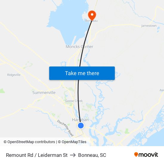 Remount Rd / Leiderman St to Bonneau, SC map