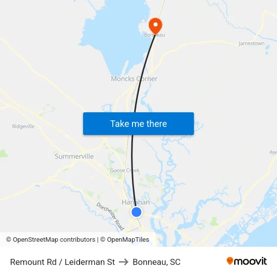 Remount Rd / Leiderman St to Bonneau, SC map