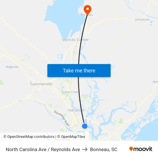 North Carolina Ave / Reynolds Ave to Bonneau, SC map