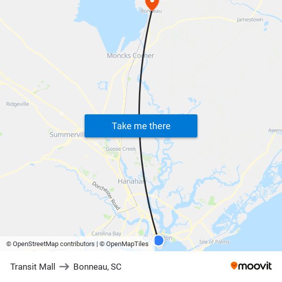 Transit Mall to Bonneau, SC map