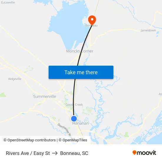 Rivers Ave / Easy St to Bonneau, SC map