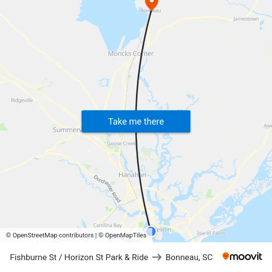 Fishburne St / Horizon St Park & Ride to Bonneau, SC map