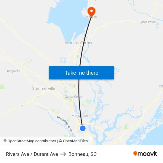 Rivers Ave / Durant Ave to Bonneau, SC map