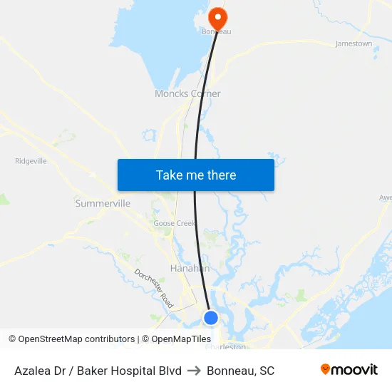 Azalea Dr / Baker Hospital Blvd to Bonneau, SC map