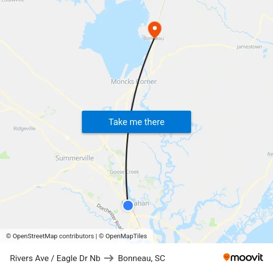 Rivers Ave / Eagle Dr Nb to Bonneau, SC map