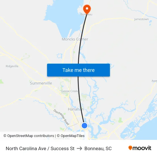 North Carolina Ave / Success St to Bonneau, SC map