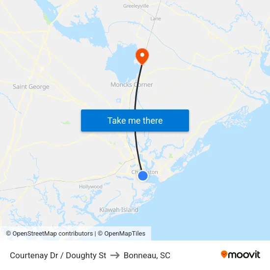 Courtenay Dr / Doughty St to Bonneau, SC map