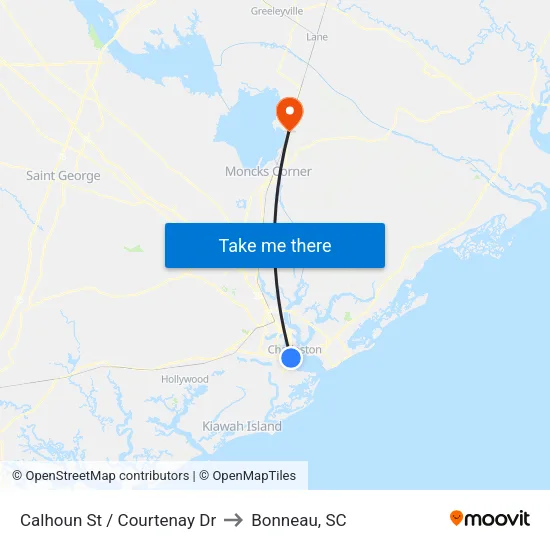 Calhoun St / Courtenay Dr to Bonneau, SC map