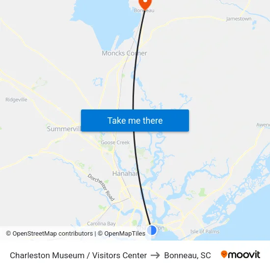 Charleston Museum / Visitors Center to Bonneau, SC map