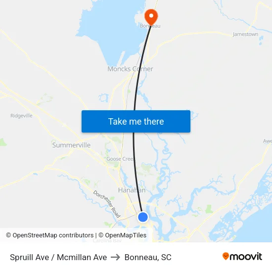 Spruill Ave / Mcmillan Ave to Bonneau, SC map