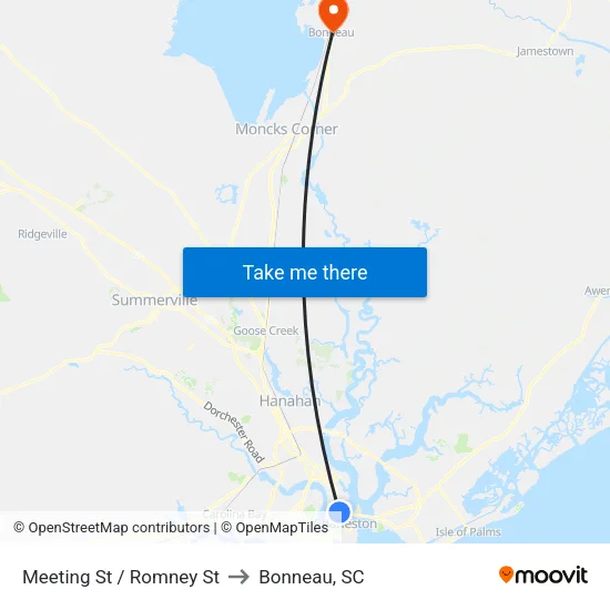 Meeting St / Romney St to Bonneau, SC map