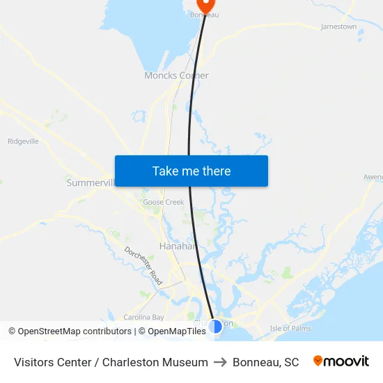 Visitors Center / Charleston Museum to Bonneau, SC map