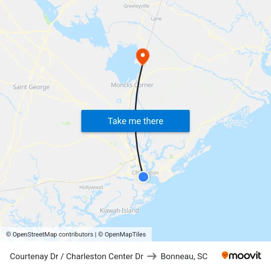 Courtenay Dr / Charleston Center Dr to Bonneau, SC map