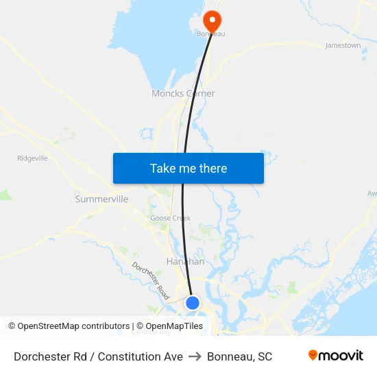 Dorchester Rd / Constitution Ave to Bonneau, SC map