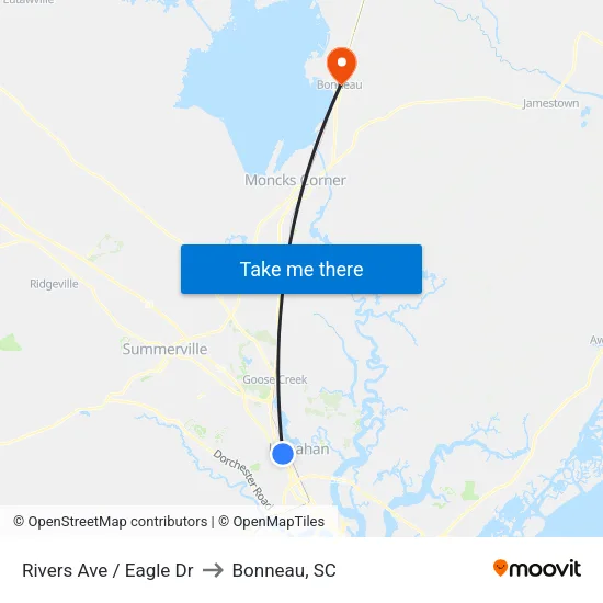 Rivers Ave / Eagle Dr to Bonneau, SC map
