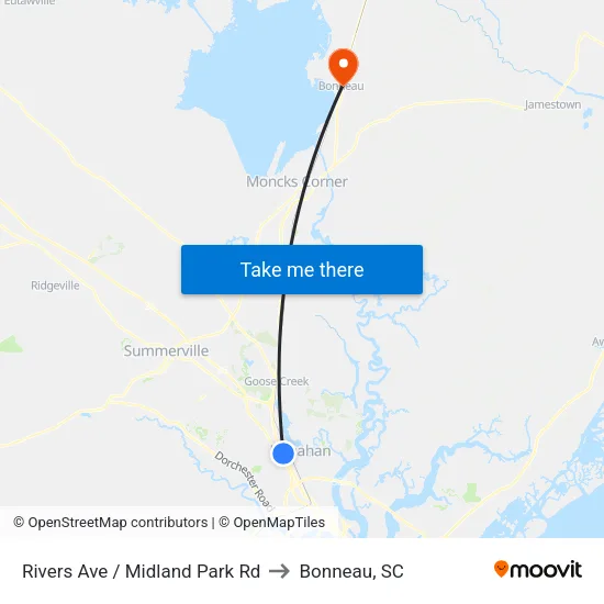 Rivers Ave / Midland Park Rd to Bonneau, SC map