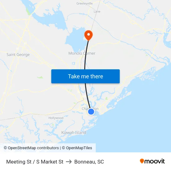 Meeting St / S Market St to Bonneau, SC map