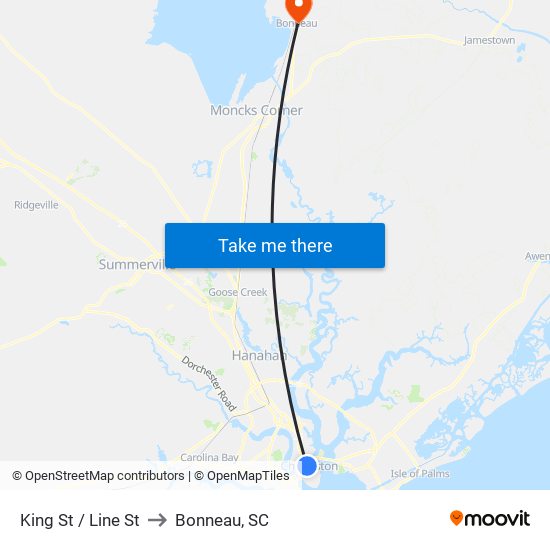 King St / Line St to Bonneau, SC map