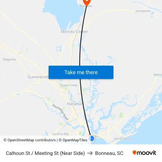Calhoun St / Meeting St (Near Side) to Bonneau, SC map