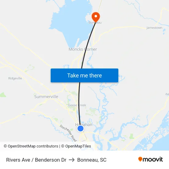 Rivers Ave / Benderson Dr to Bonneau, SC map