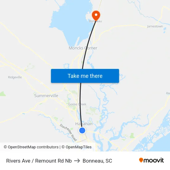 Rivers Ave / Remount Rd Nb to Bonneau, SC map