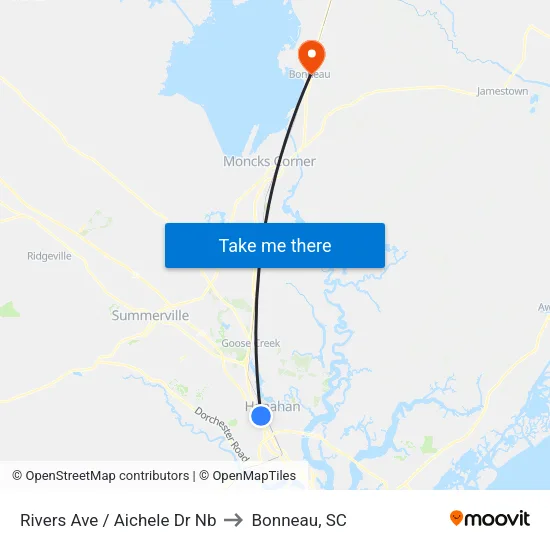 Rivers Ave / Aichele Dr Nb to Bonneau, SC map