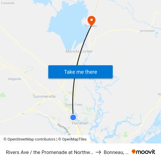 Rivers Ave / the Promenade at Northwoods to Bonneau, SC map