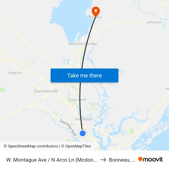 W. Montague Ave / N Arco Ln (Mcdonald'S) to Bonneau, SC map