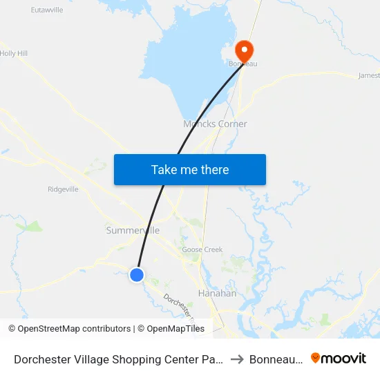 Dorchester Village Shopping Center Park & Ride to Bonneau, SC map