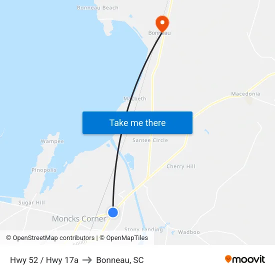Hwy 52 / Hwy 17a to Bonneau, SC map
