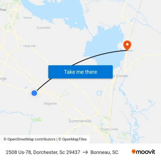 2508 Us-78, Dorchester, Sc 29437 to Bonneau, SC map
