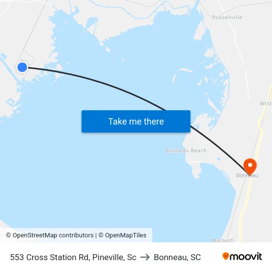 553 Cross Station Rd, Pineville, Sc to Bonneau, SC map