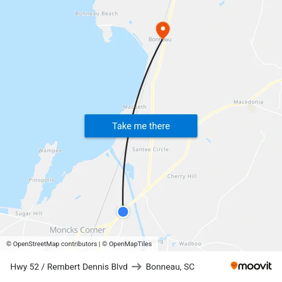 Hwy 52 / Rembert Dennis Blvd to Bonneau, SC map