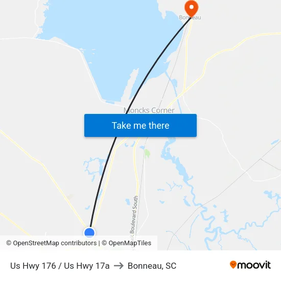 Us Hwy 176 / Us Hwy 17a to Bonneau, SC map