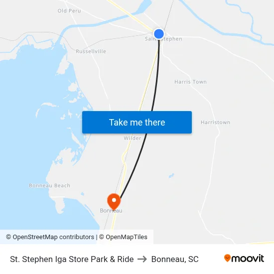 St. Stephen Iga Store Park & Ride to Bonneau, SC map
