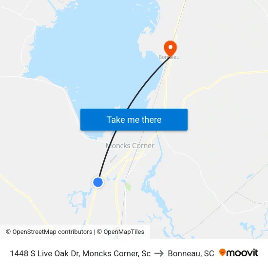 1448 S Live Oak Dr, Moncks Corner, Sc to Bonneau, SC map