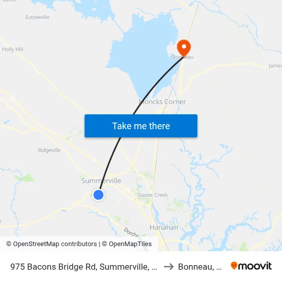 975 Bacons Bridge Rd, Summerville, Sc to Bonneau, SC map