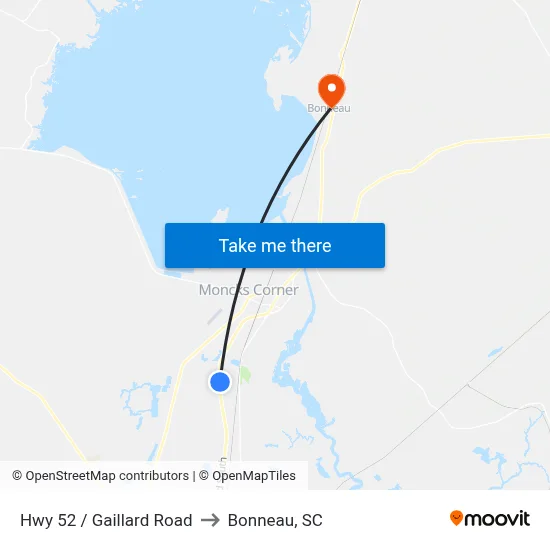 Hwy 52 / Gaillard Road to Bonneau, SC map