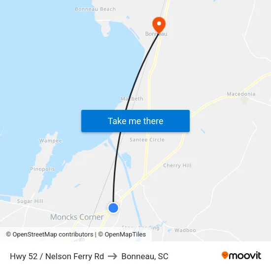 Hwy 52 / Nelson Ferry Rd to Bonneau, SC map