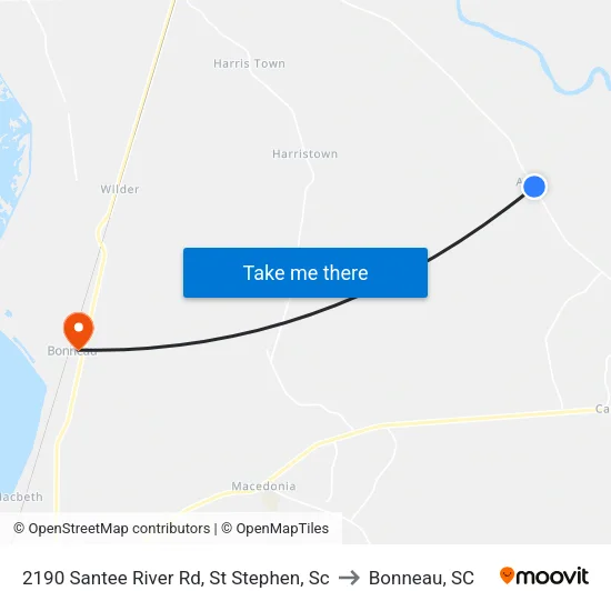 2190 Santee River Rd, St Stephen, Sc to Bonneau, SC map